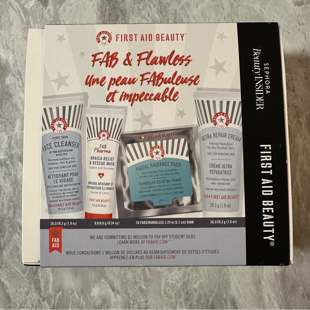 New NIB First Aid Beauty Cleanser Mask Radiance Pads Moisturizer Cream Set